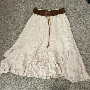 Elegant Cream Skirt with Brown Waistband